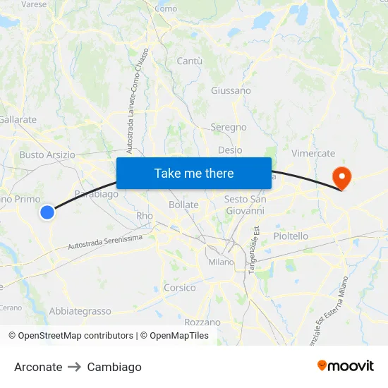 Arconate to Cambiago map