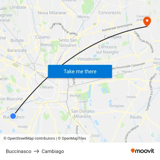 Buccinasco to Cambiago map