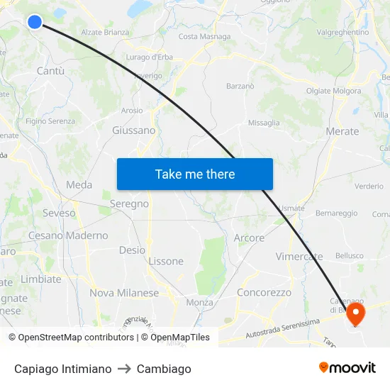 Capiago Intimiano to Cambiago map