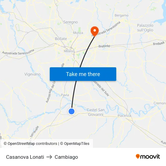 Casanova Lonati to Cambiago map