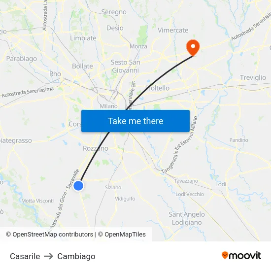 Casarile to Cambiago map