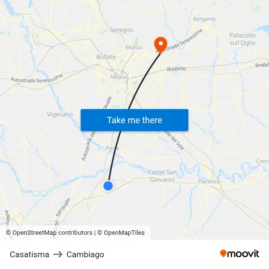 Casatisma to Cambiago map