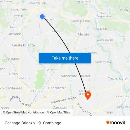 Cassago Brianza to Cambiago map