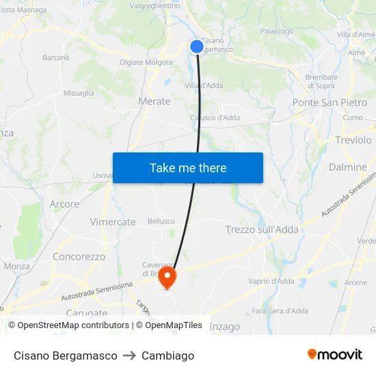 Cisano Bergamasco to Cambiago map