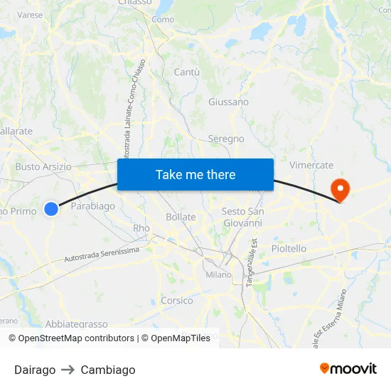 Dairago to Cambiago map