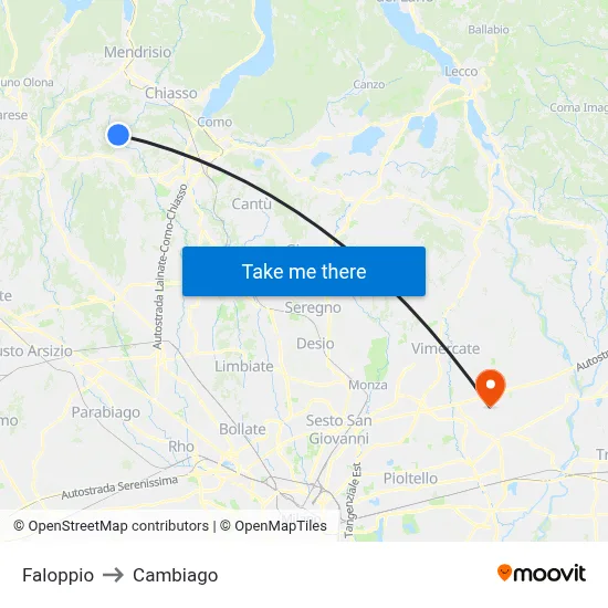 Faloppio to Cambiago map