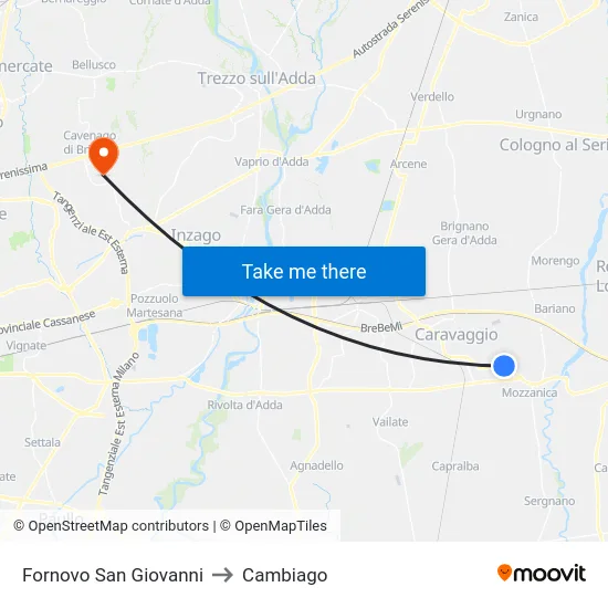 Fornovo San Giovanni to Cambiago map