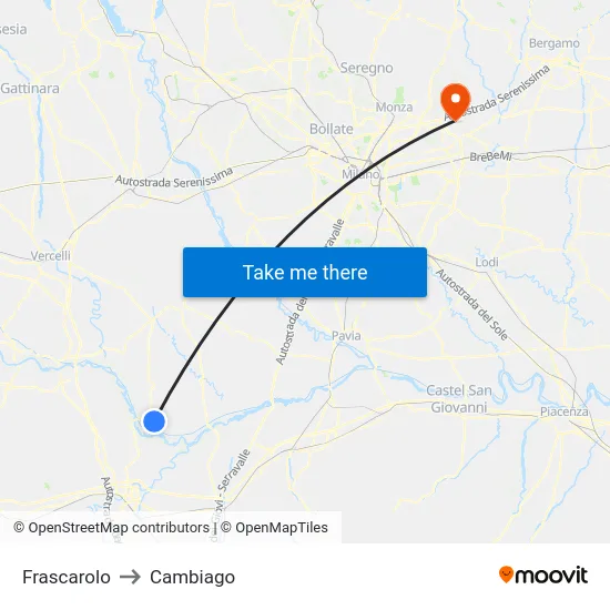 Frascarolo to Cambiago map