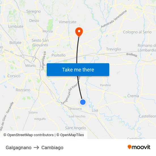 Galgagnano to Cambiago map