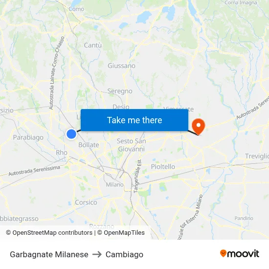 Garbagnate Milanese to Cambiago map
