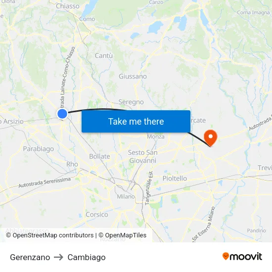Gerenzano to Cambiago map