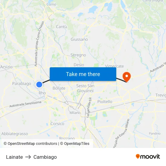 Lainate to Cambiago map