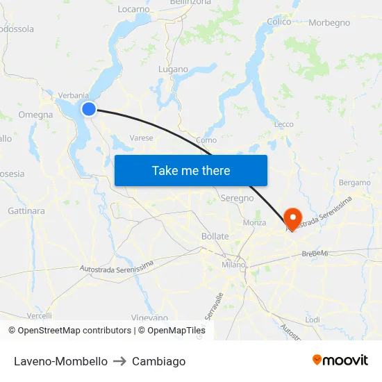 Laveno-Mombello to Cambiago map