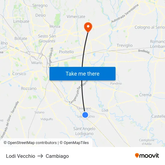 Lodi Vecchio to Cambiago map