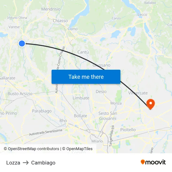 Lozza to Cambiago map