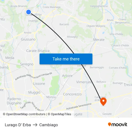 Lurago d'Erba to Cambiago map