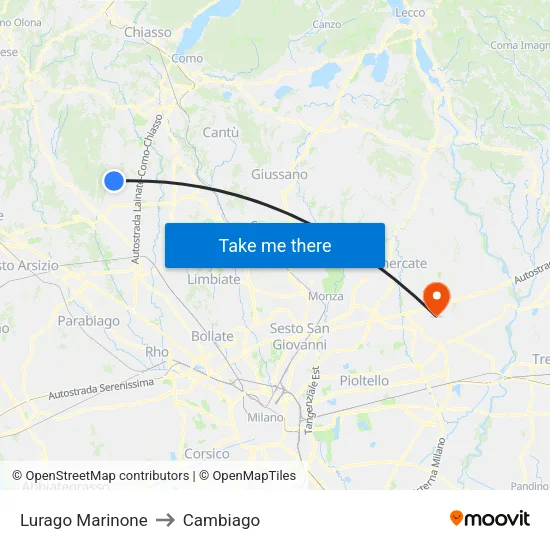 Lurago Marinone to Cambiago map