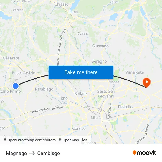 Magnago to Cambiago map