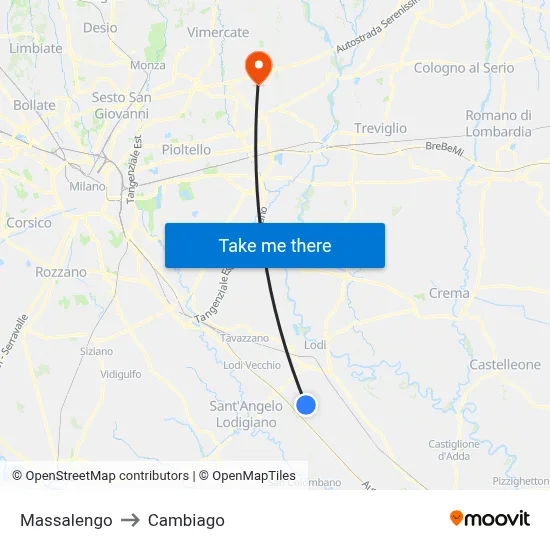 Massalengo to Cambiago map