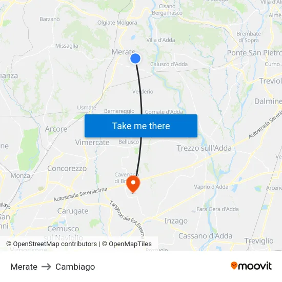 Merate to Cambiago map