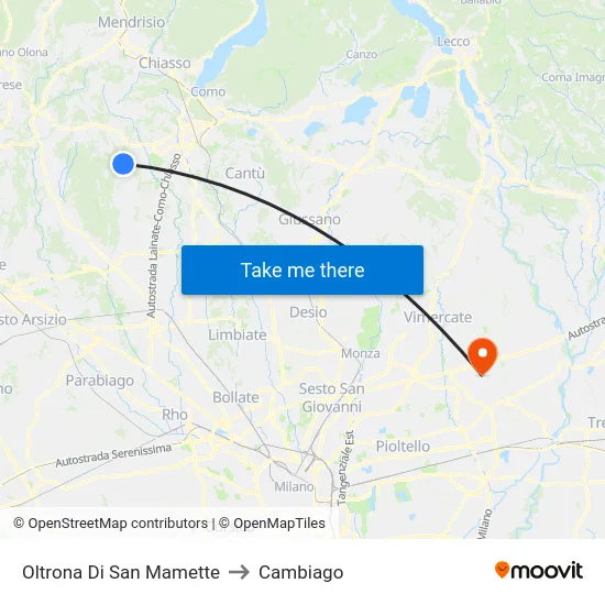 Oltrona di San Mamette to Cambiago map