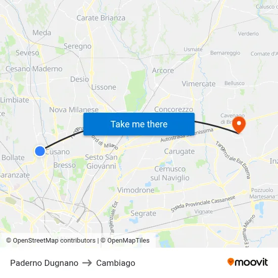 Paderno Dugnano to Cambiago map