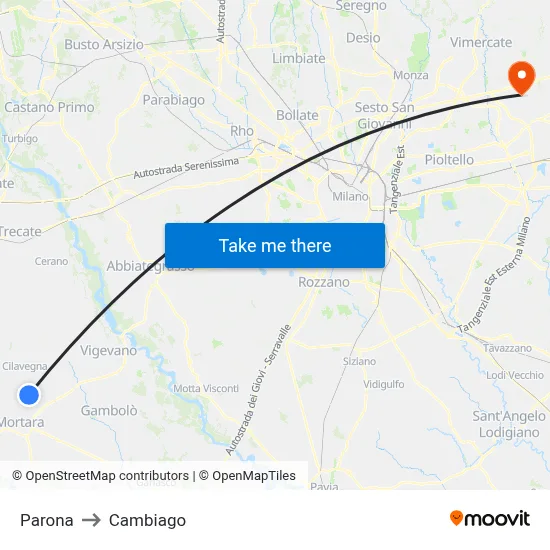 Parona to Cambiago map