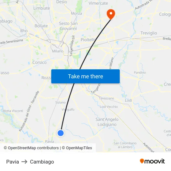 Pavia to Cambiago map