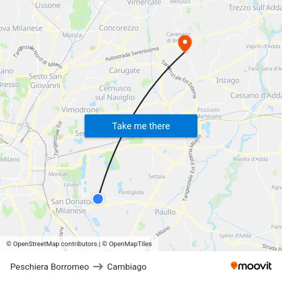 Peschiera Borromeo to Cambiago map