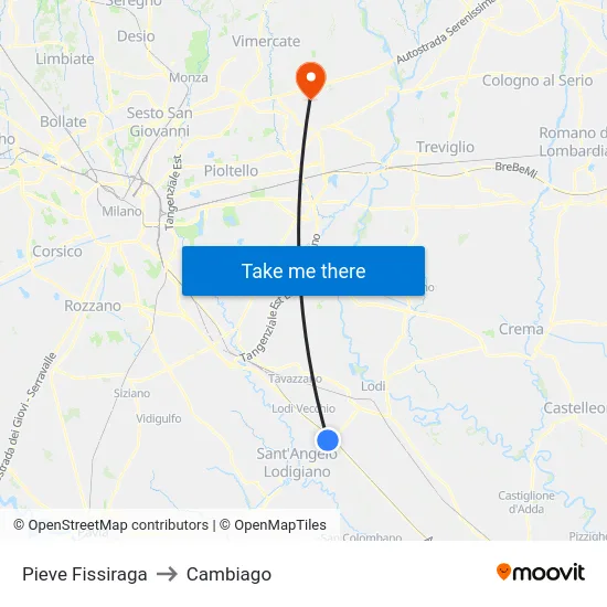 Pieve Fissiraga to Cambiago map