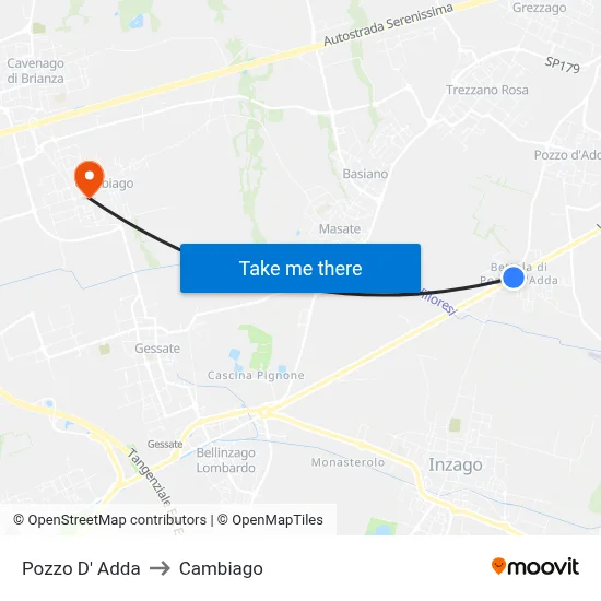 Pozzo D' Adda to Cambiago map