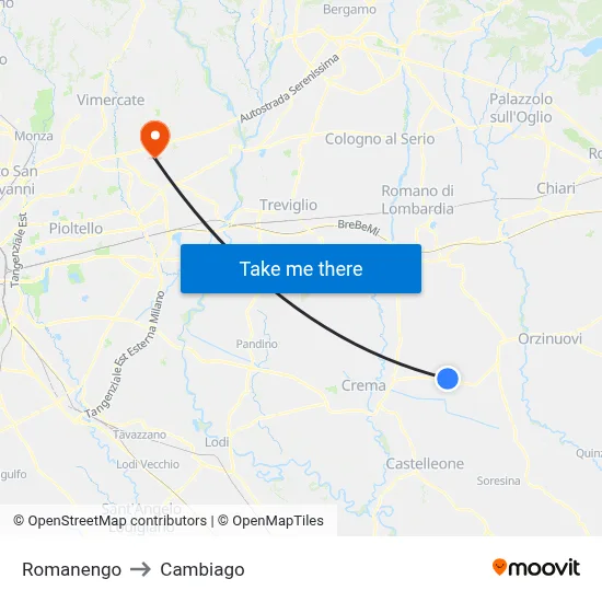Romanengo to Cambiago map