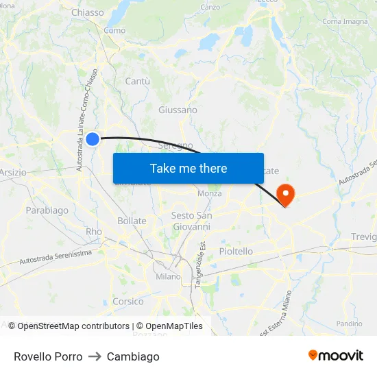 Rovello Porro to Cambiago map