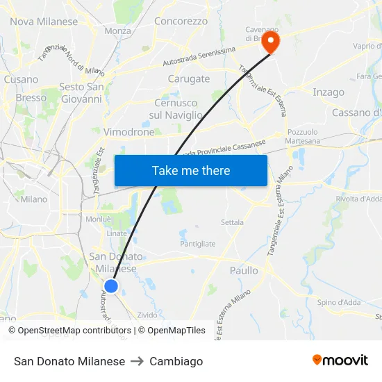 San Donato Milanese to Cambiago map
