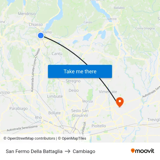 San Fermo Della Battaglia to Cambiago map