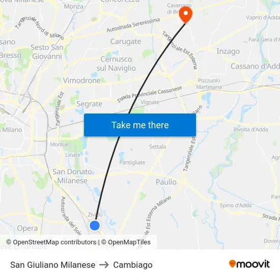 San Giuliano Milanese to Cambiago map