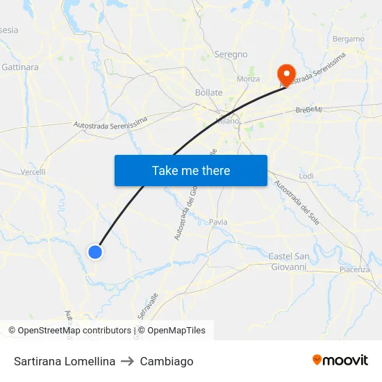 Sartirana Lomellina to Cambiago map