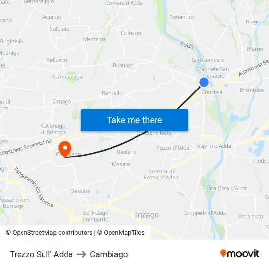 Trezzo Sull' Adda to Cambiago map