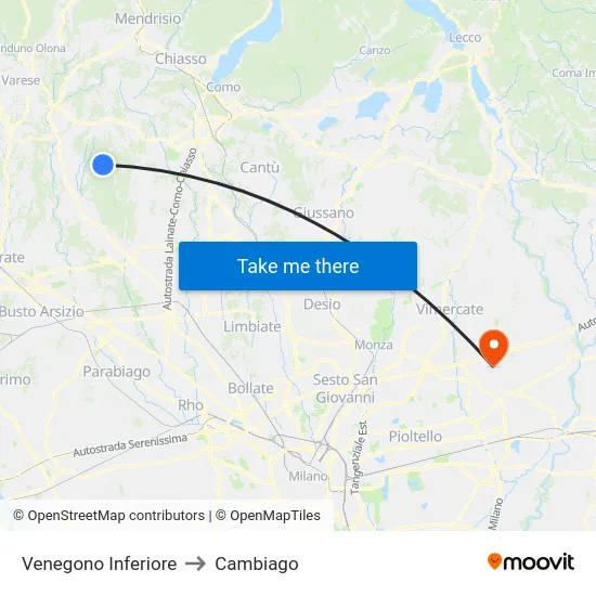 Venegono Inferiore to Cambiago map