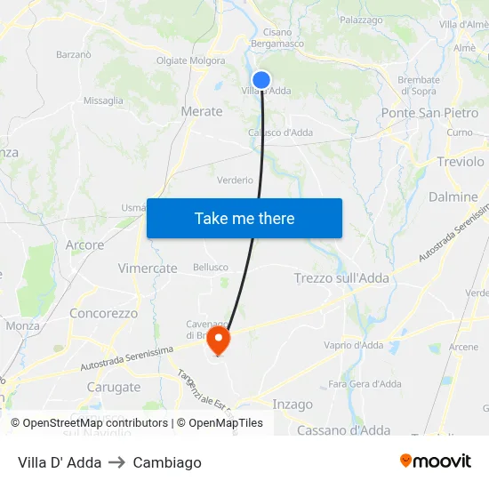 Villa D' Adda to Cambiago map