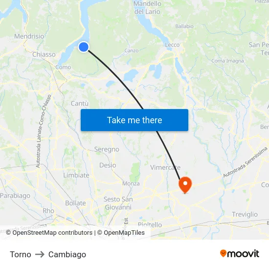 Torno to Cambiago map