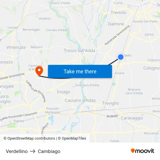 Verdellino to Cambiago map