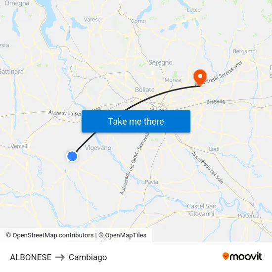 Albonese to Cambiago map
