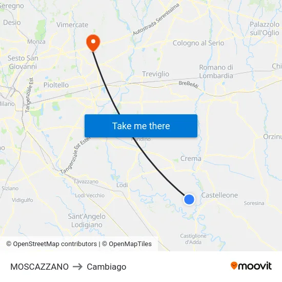 Moscazzano to Cambiago map