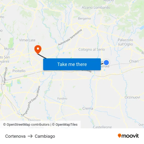 Cortenova to Cambiago map