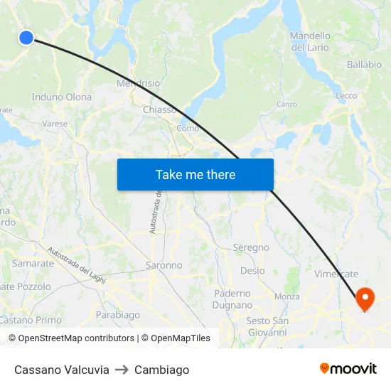 Cassano Valcuvia to Cambiago map