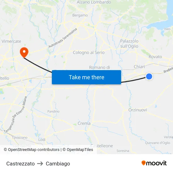 Castrezzato to Cambiago map