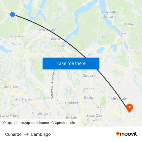 Cunardo to Cambiago map