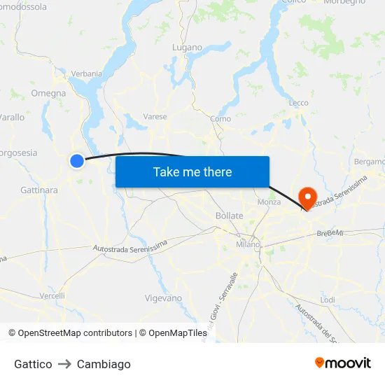 Gattico to Cambiago map