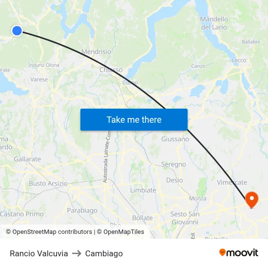 Rancio Valcuvia to Cambiago map